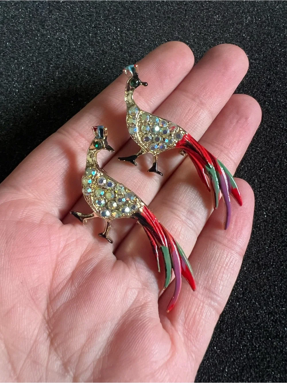 Vintage Peacock Bird Pins Brooches Set of 2